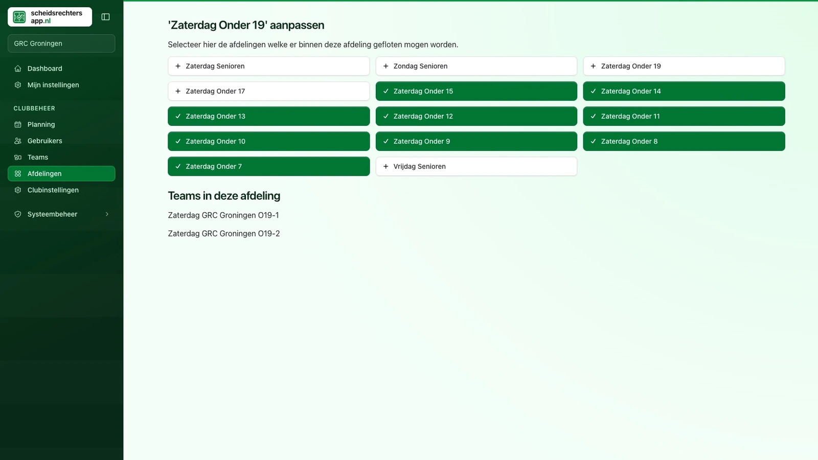 Indeling voor jeugdteams
